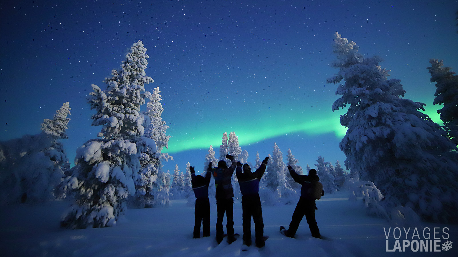 Dans le cadre du « Romantic Aurora Escape », vivez une expérience magique lors d’une randonnée nocturne en raquettes